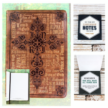 Load image into Gallery viewer, &quot;The Names of Jesus&quot; Pak With a Leather Journal and Lunchbox Notes